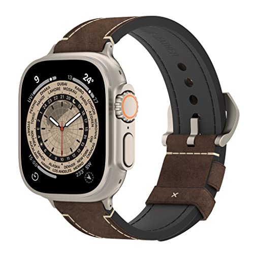 Arktis Lederarmband kompatibel mit Apple Watch Ultra mit 49 mm PALERMO GRANDE Ersatzarmband (Vintage-Look) [Titanfarbene Konnektoren] Dornschließe [316L-Edelstahl] (Wüstenbraun) (Terrabraun)