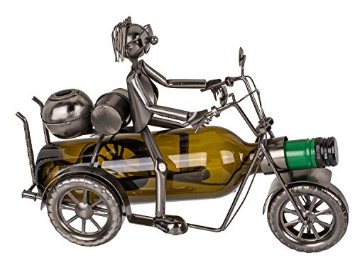 OOTB Flaschenhalter/Weinflaschenhalter Shopper/Motorrad mit Motorradfahrer aus Metall, Maße (H x B): 23 x 36 x 12,5 cm, für eine Weinflasche Weinliebhaber und/oder Biker -Fans.