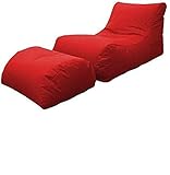 Dmora Moderne Chaiselongue fürs Wohnzimmer, Made in Italy, Sessel mit Fußstütze aus Nylon, Gepolsterter Sitzpuff für Schlafzimmer, 120x80h60 cm, Farbe Rot