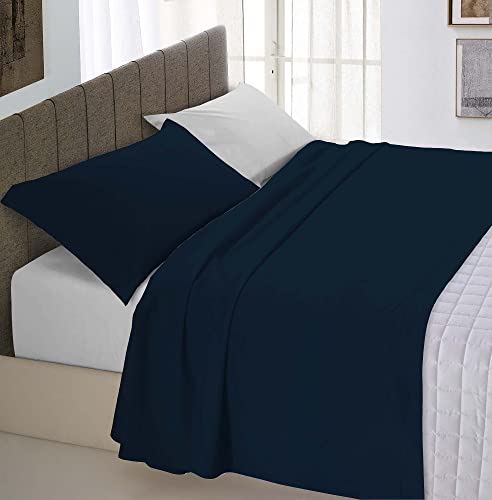 Italian Bed Linen Natural Color Bettwäsche Set, 100% Baumwolle, Dunkel blau/Hell grau, Einzeln