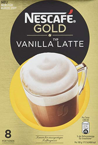Nescafé GOLD Vanilla Latte, löslicher Bohnenkaffee aus erlesenen Kaffeebohnen, koffeinhaltig, mit extra viel Schaum, mit Vanille Geschmack, Menge: 3er Pack (3 x 148g), 8 Portionen