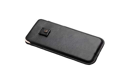 Cronus & Rhea Smartphone Tasche mit Zugband aus exklusivem Leder (Athena) | Hülle - Etui - Case | Echtleder | Mit eleganter Geschenkbox | Herren - Damen (Schwarz)