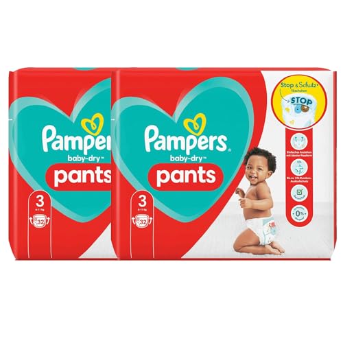 64 Pampers baby-dry pants Größe 3 6-11 Kg Easy on Windeln 12h Schutz 2x32 Stück