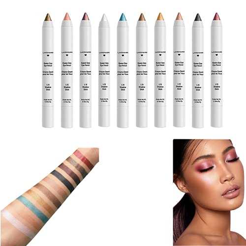 10 Farben funkelnder Lidschatten-Stift, Wasserfester Wischfester Nude-Make-up-Basis-Highlighter-Lidschatten,Langanhaltenden Farbtönen und samtweich-cremiger Formel.