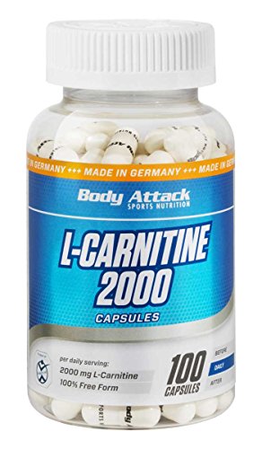 Body Attack L-Carnitine 2000 - hochdosierte Kapseln, 2000 mg L-Carnitin/Portion, 110 mg Vitamin C und Biotin, perfekt für deine Figur-Ziele, während Diät- und unterkalorischen Phasen (100 Caps)
