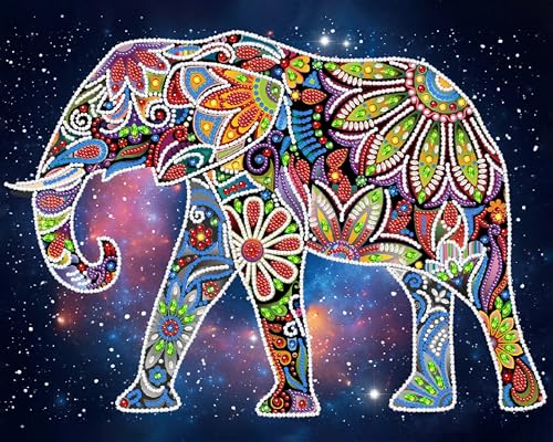 Weltbild Diamond Painting Elefant nachtleuchtend 50 x 40 cm, inkl. Spezialstift, Schälchen zum Ablegen und Aufnehmen der Steinchen, Wachskleber