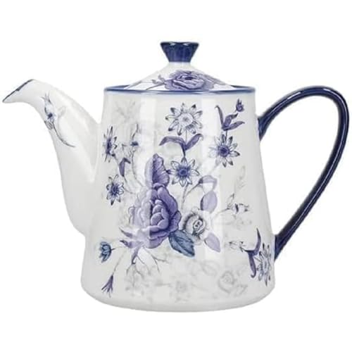 London Pottery Blue Rose Keramik Teekanne 4 Tassen 900 ml Mandel Elfenbein Blau