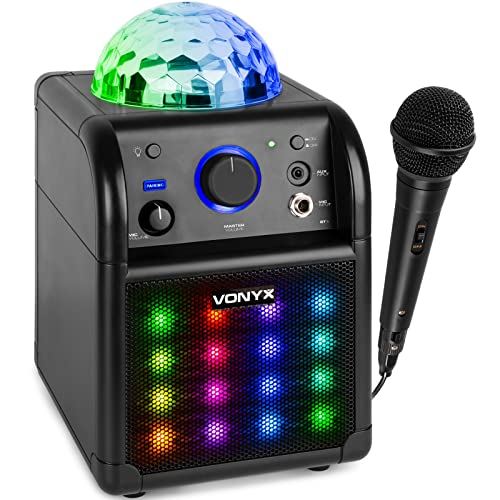 Vonyx SBS50B-PLUS Karaoke Anlage für Kinder mit LED und Party Lichteffekte, Karaoke Maschine mit 1 Mikrofon und Akku Betrieb, Bluetooth Lautsprecher 50 Watt - Schwarz