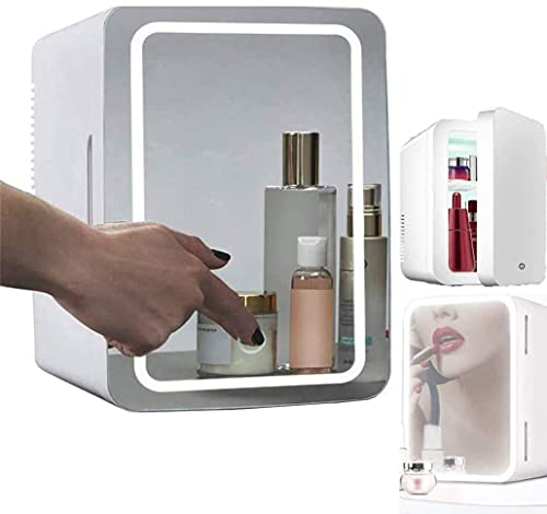 Samnuerly Mini-Kühlschrank 8 Liter Kosmetikkühlschrank 2-in-1-Schminkspiegel-Hautpflegekühlschrank mit LED-Licht Kompakter tragbarer Kühler