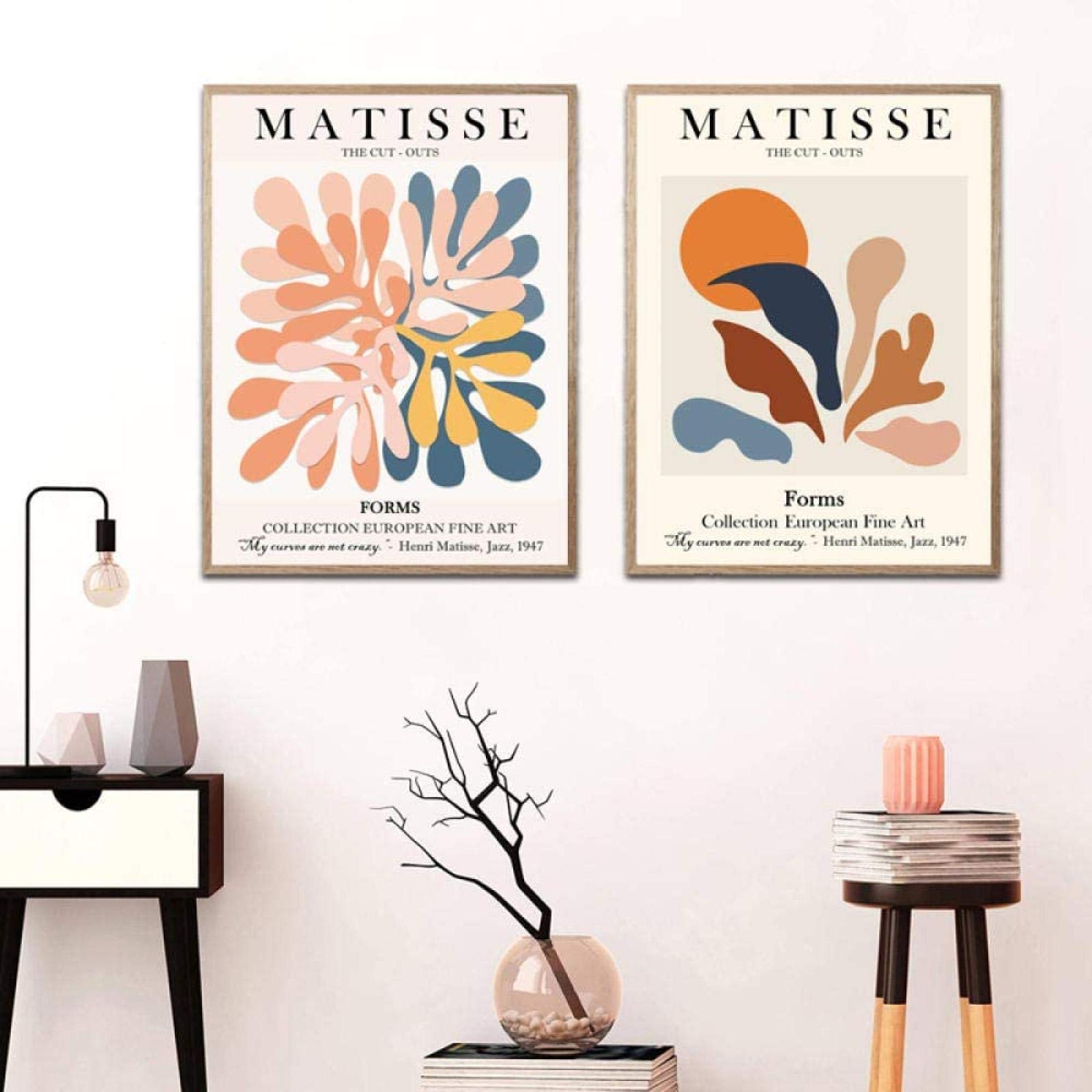 YHJJ Henri Matisse Ausstellungsplakate im nordischen Stil Kreativ Ausgeschnittene Gemälde Galerie Bilder Wohnzimmer Dekor2 Stück 40x60cm ohne Rahmen