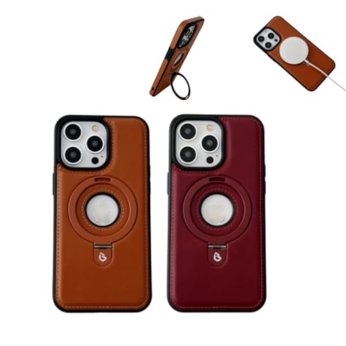 ARPHI High-End PU Leather Magnet Kickstand Phone Case for iPhone 15 14 13 12promax, Luxurious Leather Invisible Stand for iPhone Case (for iphone13pro,Brown+Red)