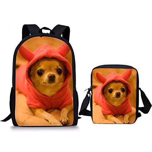 HUGS IDEA Chihuahua Bedruckter modischer Rucksack für Schüler und Kinder, 2 Stück