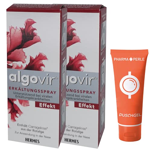 ALGOVIR 2er Set Erkältungsspray Effekt mit marine Wirkstoffe aus Rotalgen, zur Behandlung von Erkältungsbeschwerden (2 x 20 ml Lösung), Gratis Bundle mit Duschgel von Pharma Perle