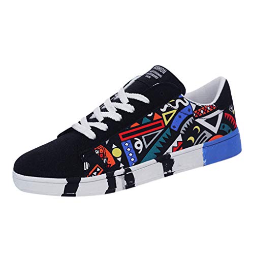 Yowablo Sneakers Herrenmode Lässige Schnürfarbe für Canvas Sportschuhe Graffiti-Schuhe (40,Blau)