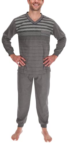 Schuerzenfabrik Pyjama Herren lang Shirt und Hose Schlafanzug Schlafkleidung Nachtwäsche Nachtanzug, Größe:XXXL, Farbe:Grau