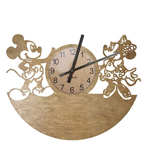 EVEVO Mikey Minnie Mouse Wanduhr aus Holz 50cm 109 Farben zur Auswahl Retro-Uhr Handgefertigte Vintage Geschenk Stil Raumdekoration Hause Großes Geschenk Uhr Mikey Minnie Mouse