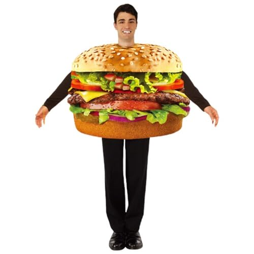 thematys Burger Kostüm Fastfood Hamburger einteiliger Überwurf Verkleidung für Erwachsene in Einheitsgröße - Verkleidung für Karneval, Mottowoche & Cosplay