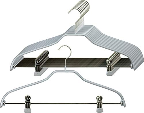 MAWA Kleiderbügel, 10 Stück, platzsparende Universalbügel mit Klammernsteg für Hosen, Röcke und Tops, hochwertige Antirutsch-Beschichtung, 41 cm, Silber