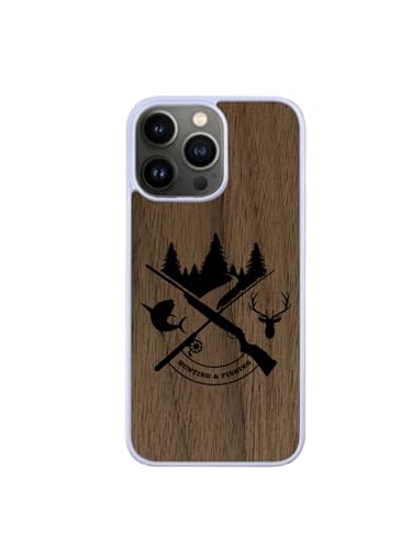 Enowood Schutzhülle aus Holz, für iPhone 14 Plus, handgefertigt, Weiß – Jagd und Angeln – Walnuss