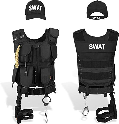 normani SWAT/Security/Police Set mit Weste im Einsatzstyle, Cap, Handschellen und Holster Farbe SWAT Größe XL/Rechts