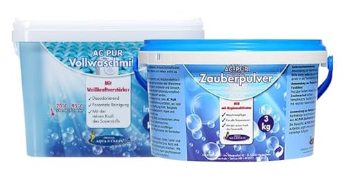 AQUA CLEAN PUR Zauberpulver 3kg & Vollwaschmittel mit Weißkraftverstärker im Kombi-Eimer 3kg