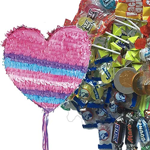 Carpeta Pinata-Set * Herz * mit großer Piñata + 100-teiliges Süßigkeiten-Füllung No.1 Zugpinata für bis zu 15 Gäste | Party Liebe Valentinstag