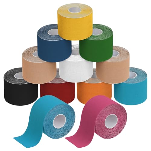 ALPIDEX Kinesiologie Tape 5 m x 5 cm E-Book Anwendungsbroschüre Elastisches Tape im Set 1, 3, 6 oder 12 Rollen, Farbe:bunt, Menge:12 Rollen
