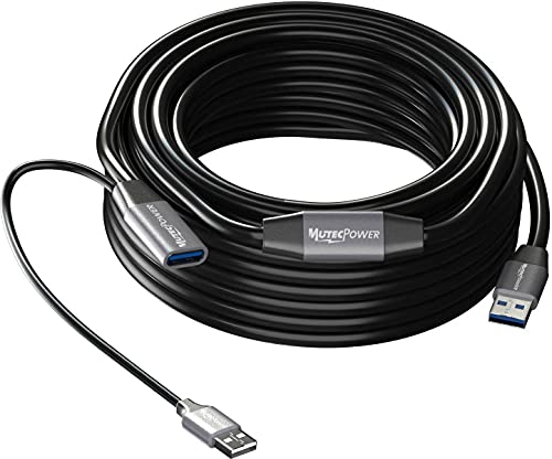 MutecPower 15m Aktiv USB 3.0 Stecker auf Buchse Verlängerungskabel USB A Repeater kabel mit 2 Signalverstärkung & USB Netzteil – Schwarz 15 Meter – kompatibel mit Laptops, Festplatten, Xbox, PS4, VR