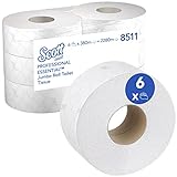 Scott Essential Toilettenpapier, Jumbo Toilettenpapierrolle, 2-lagig, 6 Rollen x 380 m, Weiß, 8511