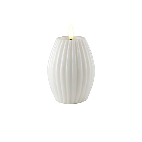 ReWu Kerze Deluxe Homeart Rillenkerze Ovale Formkerze aus Echtwachs mit hochwertigem Wachsspiegel - (Weiß)