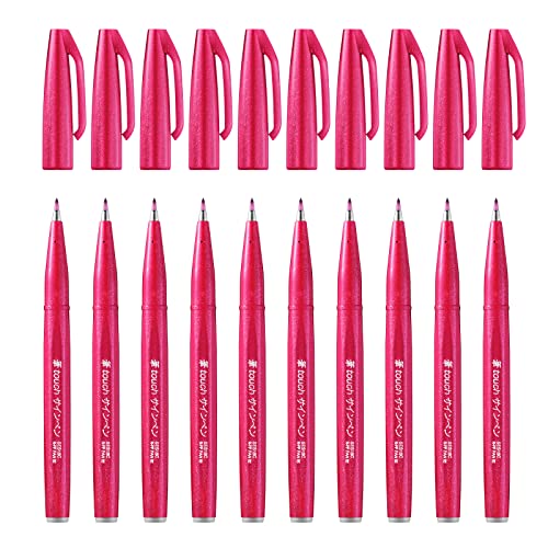 Pentel SES15C-B2X Brush Sign Pen burgunderrot, Faserschreiber, pinselähnliche Spitze, 10 Stück
