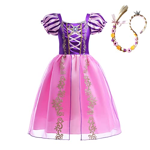 Lito Angels Prinzessin Rapunzel Kostüm Kleid mit Haar Perücke für Kinder Mädchen, Halloween Karneval Party Verkleidung, Größe 8 Jahre 128, Lila