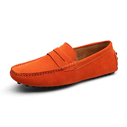 DUORO Herren Klassische Weiche Mokassin Echtes Leder Schuhe Loafers Wohnungen Fahren Halbschuhe (43,orange)