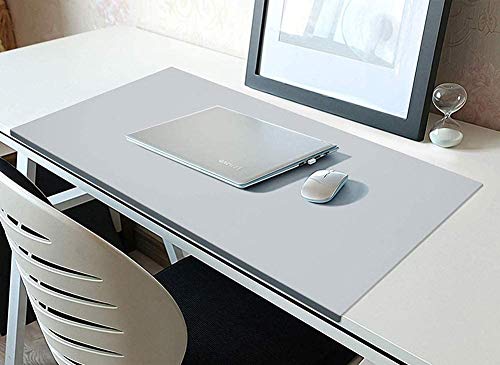 Schreibtischunterlage mit Kantenschutz Wasserdicht PU Leder Rutschfest Mauspad Hitzebeständig Büro Tischmatte für Tastatur Laptop und PC Grau 70x35cm