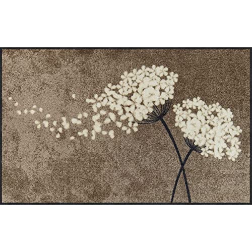 Salonloewe Fußmatte waschbar Wishfull Blossom taupe 75x120 cm Läufer Schmutzfang-Teppich Eingangs-Matte Blumen