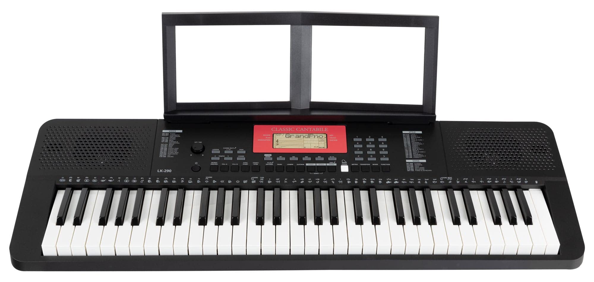 Classic Cantabile LK-290 Leuchttasten-Keyboard - 61 Tasten mit Anschlagdynamik - 580 Klänge und 200 Begleitrhythmen - Anschlüsse für Kopfhörer, Sustain-Pedal und MP3-Player - schwarz