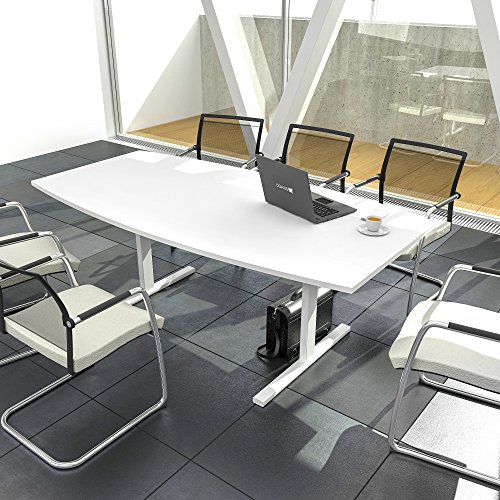EASY Konferenztisch Bootsform 180x100 cm Weiß Besprechungstisch Tisch, Gestellfarbe:Weiß