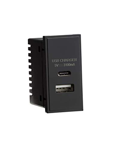 Knightsbridge NETUSBC Dual USB A+C Ladegerät (3,1 A) Modul, 25 x 50 mm, Schwarz