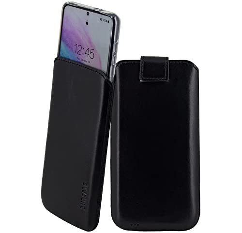 Suncase Etui Tasche kompatibel mit Sony Xperia 1 V 5 (2023) Hülle mit ZUSÄTZLICHER Case/Schale/Bumper Lasche mit Rückzugfunktion Handytasche Ledertasche Schutzhülle in schwarz