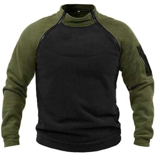 WILMOT Herren Quarter Zip Fleece Pullover Langarm Sweatshirt Outdoor Taktisch Weich Warm Polar Fleecejacke(Green,L)