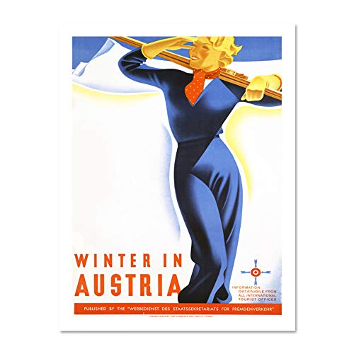 Wee Blue Coo Vintage Travel Winter Austria Sport Ski Art Large Framed Art Print Poster Wall Decor 18x24 inch