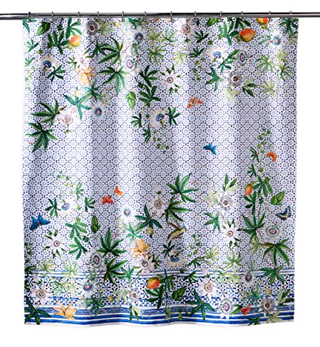 Maison d' Hermine Duschvorhang, 100 % Baumwolle, waschbar, einfach aufzuhängen, mit 12 Knopflöchern, für Badezimmer, Passiflora (178 x 183 cm)