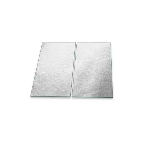 Herdabdeckplatte 2 teilig Ceranfeld Textur Silber 2x30x52 Kochplatten Glas Küche