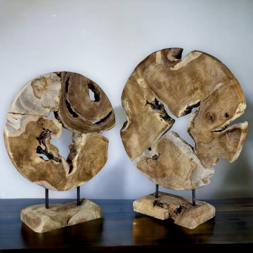 My-goodbuy24 Teakholz Deko Abstrakte Skulptur auf Sockel Massiv-Holz Accessoire Dekofigur Wurzel Hangeschnitzt- Jedes EIN Unikat - Handmade - Höhe 60cm