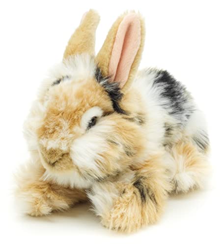 Uni-Toys - Löwenkopf-Kaninchen mit aufgestellten Ohren - liegend - schwarz-braun-weiß gescheckt - 23 cm (Höhe) - Plüsch-Hase - Plüschtier, Kuscheltier