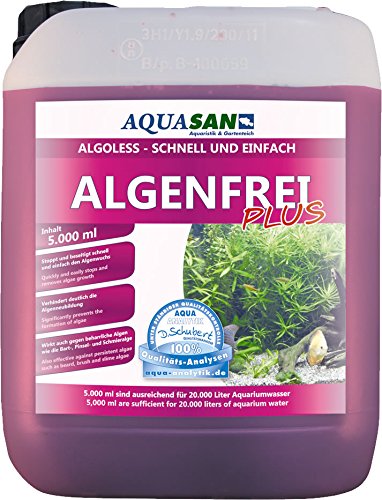 AQUASAN Aquarium ALGOLESS Algenfrei Plus (GRATIS Lieferung in DE - Aquarium Algenvernichter, Algenentferner - Gegen nahezu alle Algen - Bartalgen, Pinselalgen, Schmieralgen), Inhalt:5 Liter