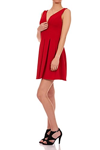 Laeticia Dreams Damen Kleid Mini V-Ausschnitt S M L, Farbe:Rot;Größe:36