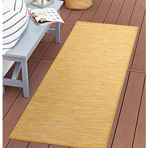 carpet city Outdoor Teppich Terrasse Wetterfest - 80x150 cm - Balkonteppich Gelb Meliert - In-& Outdoor Teppiche für Veranda, Garten, Küche, Bad oder Wohnzimmer