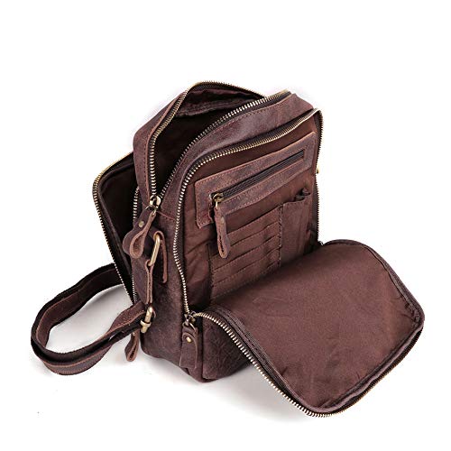 BAIGIO Umhängetasche Herren Leder Schultertasche Vintage Herrentasche Messenger Bag mit Schultergurt für Arbeit Reise Alltagsleben (Dunkelbraun)