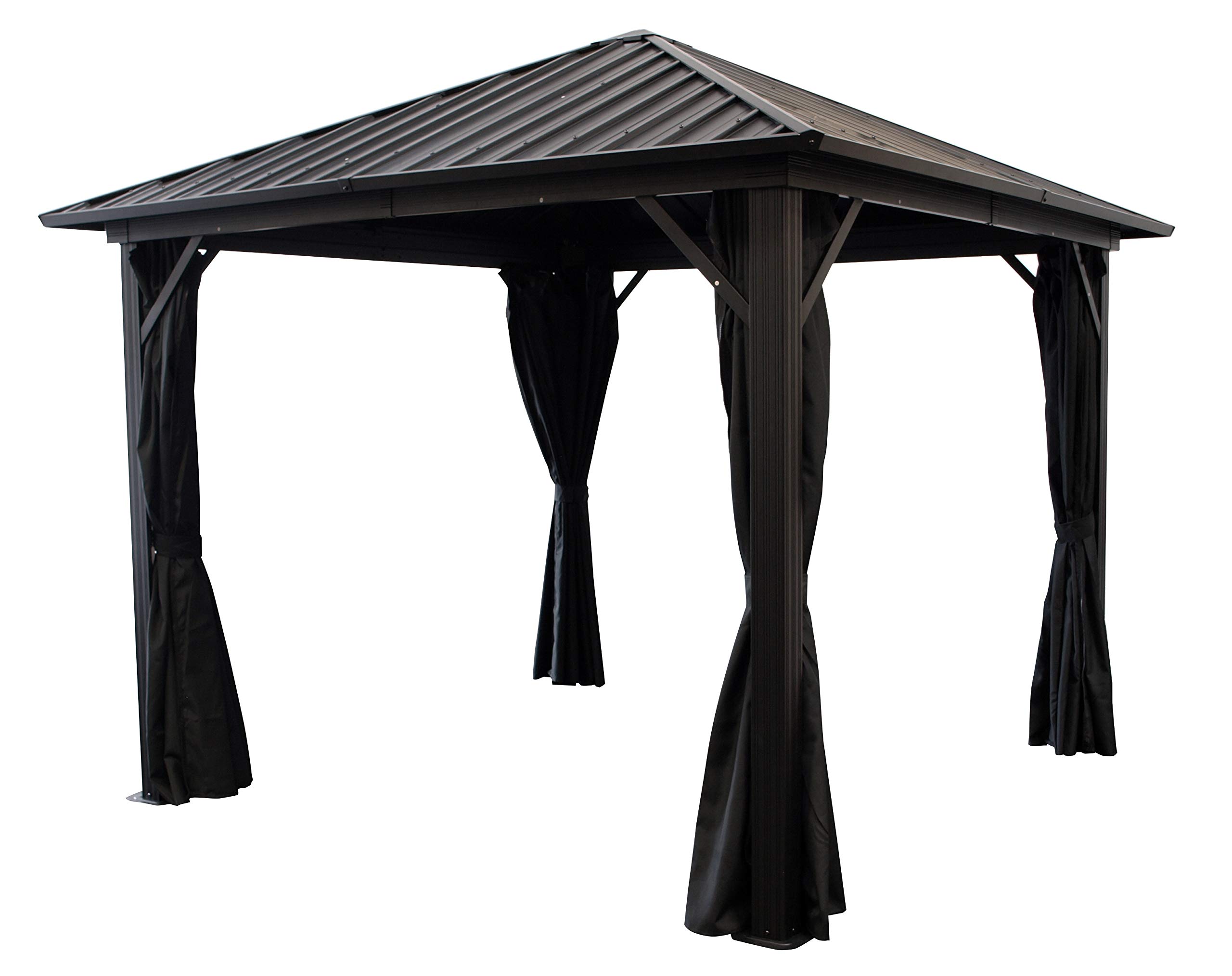 DEGAMO Garten Pavillon Novara 3x3 Meter, Alugestell schwarz, Dach aus verzinktem Trapezblech/Metall, schwarz, mit Seitenteilen dunkelgrau